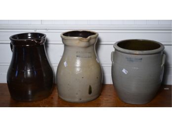 Two Stoneware Items And A Brown Jug