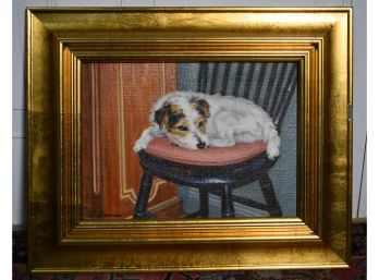 Sandy Eames Oil Painting, Dog Resting In Chair