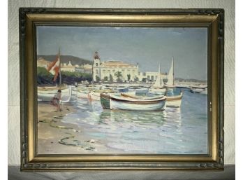 1924 Signed Harbor Scene Oil Painting