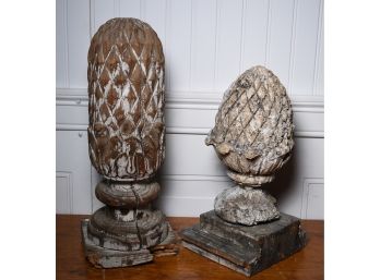 Two Architectural Carved Pineapple Finials