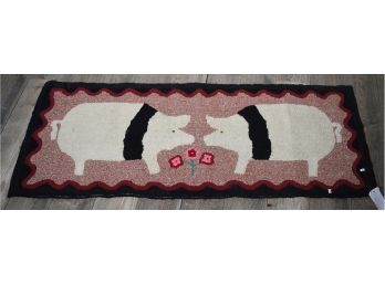 Pictorial Hooked Rug Of Pigs