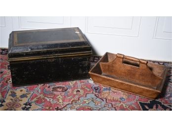 Tin Document Box And Country Cutlery Tray