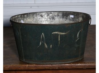 Green Painted Oval Tin Bucket