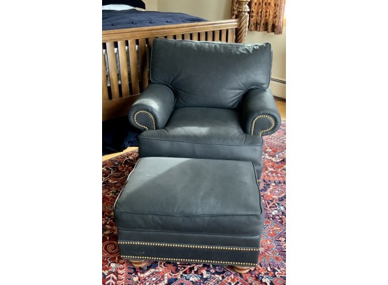 'Leathercraft' Charcoal Leather Chair And Ottoman (CTF20)