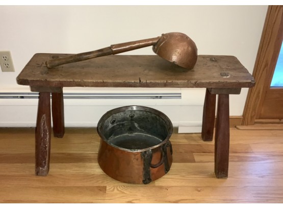Primitive Bench, Copper Pot And Copper/wood Dipper (CTF10)