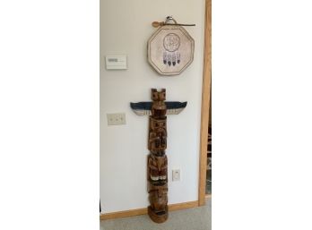 Carved Totem Pole And A Native American Style Drum (CTF10)