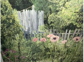 Large Judith Goetemann Watercolor, Poppies Along A Fence  (CTF10)