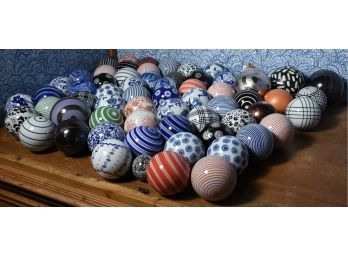 Sixty-two Highly Decorative Ceramic Carpet Balls (CTF10)