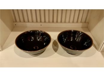 2 Simon Pearce Brown Glazed Pottery Serving Bowls, (CTF10)
