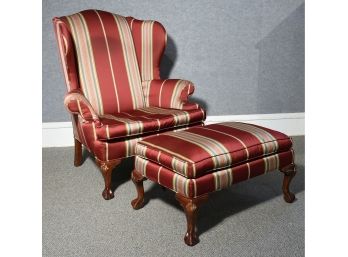 Chippendale Style Large Size Wing Chair And Matching Ottoman (CTF10)