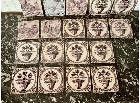 Early Decorated Ceramic Tiles, 18pcs (CTF10)