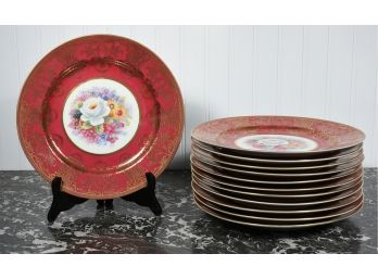 Set Of Twelve Decorative Porcelain Dinner Plates (CTF10)