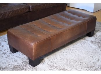 Restoration Hardware Mitchell Gold Tufted Brown Leather Ottoman (CTF20)
