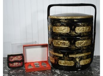 Stacking Japanese Lacquer Wedding Box With Accessories (CTF10)