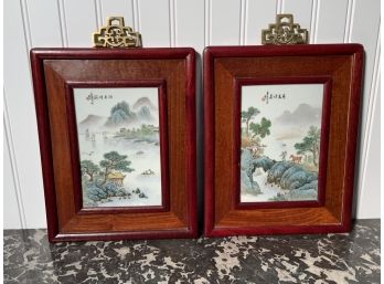 Pr Of Signed 20th C. Chinese Paintings On Porcelain (CTF10)