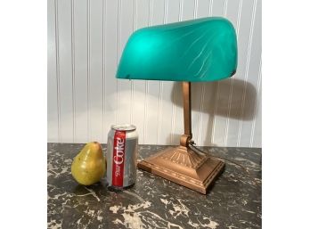 Updated** Vintage Brass And Glass Bankers Lamp (CTF10)
