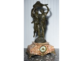 19th C. French Figural Mantel Clock L'Orage, Signed Brucho (CTF20)