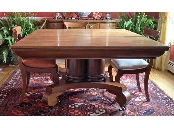 Massive 19th C. Empire Mahogany Pedestal Base Dining Table, Approx 12 Ft Extended! (CTF50)
