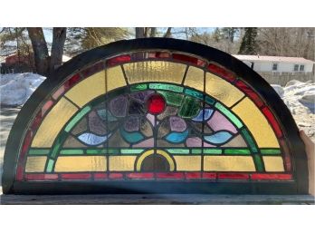 Vintage Half Round Leaded Stained Glass Window (CTF10)