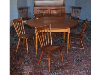 Country Pine And Walnut  Breakfast Table With 7 Antique Arrow Back Chairs (CTF30)