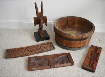 Assorted Lot Of Carved Wood Items And A Wash Tub (CTF10)