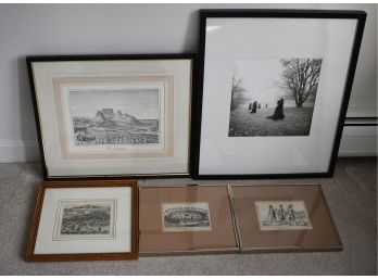 Five Piece Art Lot: Engravings Including Native American Subjects, Venice And Others (CTF10)