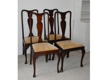 Set Of Four 20th C. Mahogany Queen Anne Style Chairs With Slip Seats (CTF20)