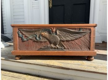 Small Size Carved And Painted Liberty Eagle Canted Pine Sea Chest (CTF10)