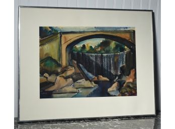 Signed Watercolor, Bridge And Waterfall (CTF10)