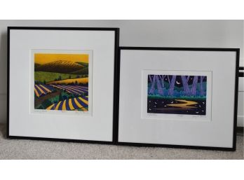 Two Linocut/woodcuts By Daryl V. Storrs, Huntington, VT - Titled: Looking Back And Reflective (CTF 10)
