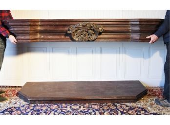 Antique Carved Mahogany Mantle Cornice With Applied Wreath Cartoosh (CTF 50)