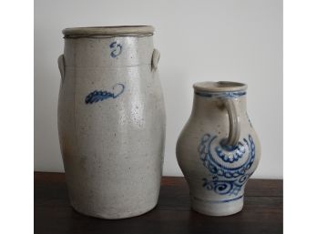 Stoneware Jug And Crock With Blue Designs (CTF10)