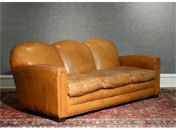 William Alan Deco Style Leather Three Cushion Sofa - High Point, NC (CTF 50)