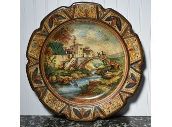 Terra Cotta Charger With Painted Mediterranean Scene (CTF10)