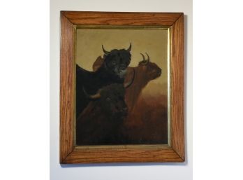 Ca. 1880 Oil Painting Of Cattle (CTF10)