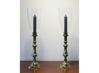 Pr Of Brass Candlesticks With Shades (CTF10)