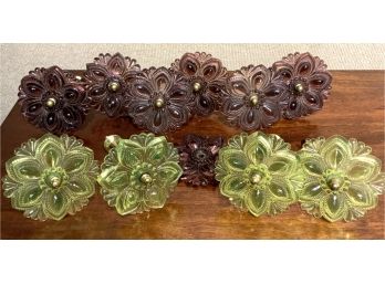 Two Sets Of Antique Colored Pattern Glass Curtain Tie-backs (CTF 10)