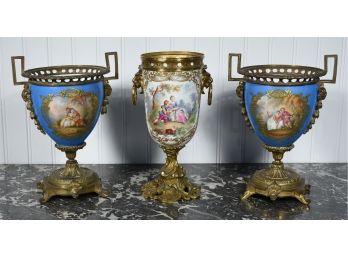 Pr Of Ormolu Mounted Sevres Style Urns & Other (CTF10)