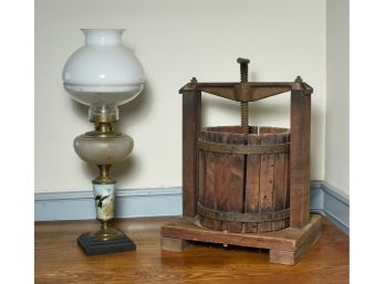 20th C. Country Wine Press & Victorian Table Lamp (CTF10)