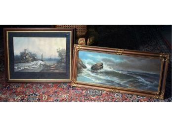 Castle On The Baltic Lithograph, And Stormy Coastal Framed Pastel (CTF20)
