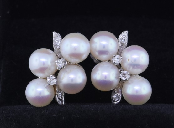 Pair Of Pearl And Diamond Earrings