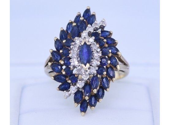 14k Sapphire & Diamond Cocktail Ring