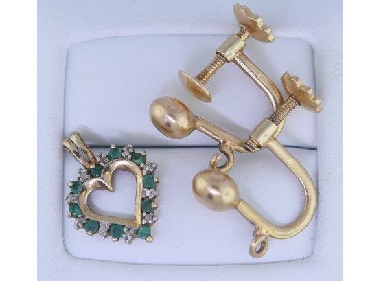 14k Gold Earrings And Heart Pendant