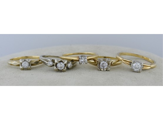 5 Vintage 14k Gold Rings With Diamonds