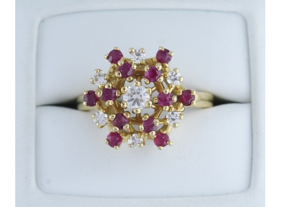 Diamond And Ruby 14k Gold Cocktail Ring