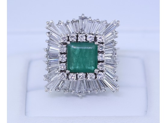 Impressive Vintage Emerald And Diamond Ring