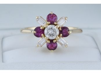 14k Gold Diamond And Ruby Ring