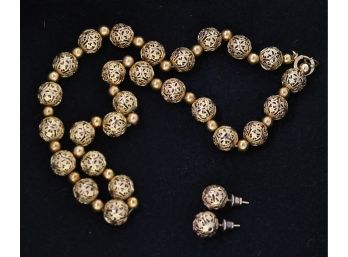 14k Vintage Pierced Necklace & Earrings