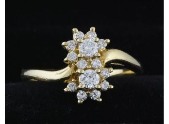 14k Gold Diamond Double Flower Ring