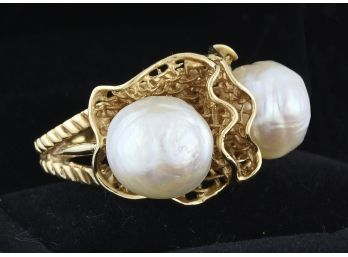 14k Gold Twin Pearl Ring